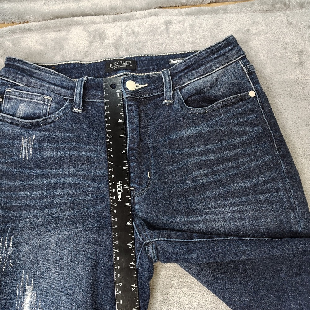 Judy Blue Jeans Womens 30 Blue Boyfriend Dark Wash Distressed Stretch Denim - Picture 12 of 16